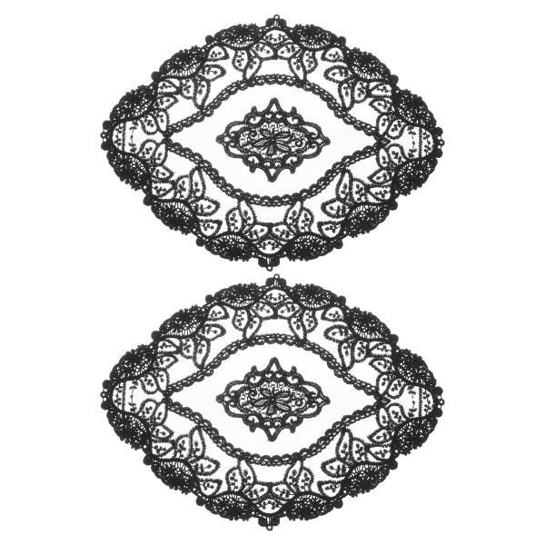 uxcell 2個レトロレースプレイスマ ット フランスクロシェドイリーズオーバル刺繍ホローカップ花...