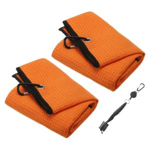 PATIKIL 24 x 16インチ ゴルフタオル ゴルフ用マイクロファイバーウォッフルパターンタオルセット クラブグルーブクリーナーブ ラシ 男性
