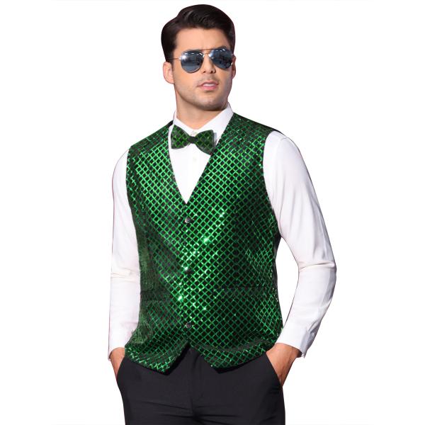 Lars Amadeus アーガイル スパンコール ベスト メンズ Vネック パーティードレス ナイ...