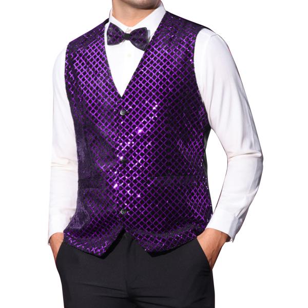 Lars Amadeus アーガイル スパンコール メンズ Vネック パーティードレス プロム ナイ...