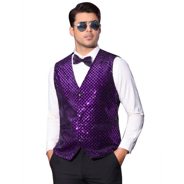 Lars Amadeus アーガイル スパンコール ベスト メンズ Vネック パーティードレス ナイ...