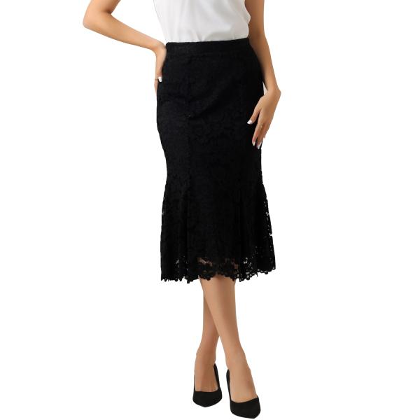 Allegra K レディース オフィス用 レースペンシルスカート ボディコン フィッシュテール ミ...