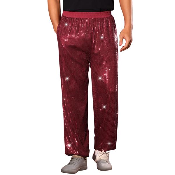 Lars Amadeus メンズ スパンコールパンツ 伸縮性ウエスト 70年代 コスチューム メタリ...