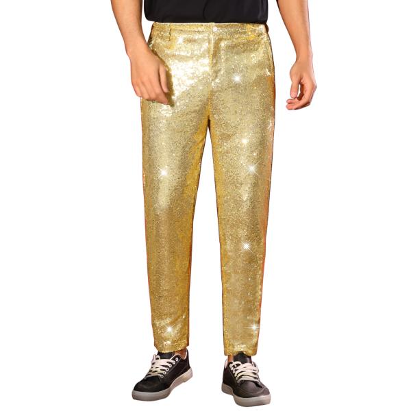 Lars Amadeus メンズ 光沢 パンツ グリッター 70年代 ディスコ ナイトクラブ ストレ...