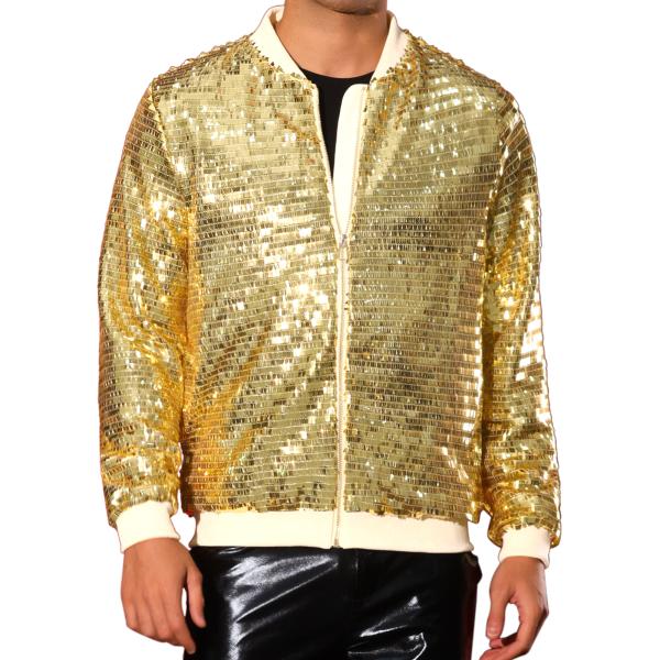 Lars Amadeus メンズ バーシティ ジャケット ジッパー フェスティバル ディスコ 輝くベ...