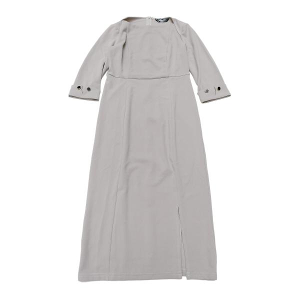 Allegra K カジュアルワンピース ミディドレス 無地 ラウンドネック 七分袖 スプリット 仕...