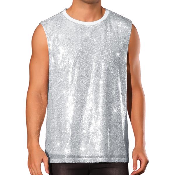 Lars Amadeus メンズ スパンコールタンクトップ 光沢のあるグリッター ノースリーブ Tシ...