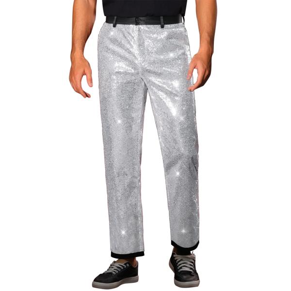 Lars Amadeus メンズ用スパンコールドレスパンツ ストレートレッグ ボタンダウン パーティ...