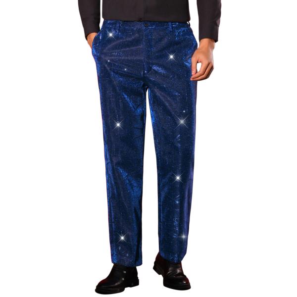 Lars Amadeus メンズ メタリックドレスパンツ イレギュラー プリント ストレート レッグ...