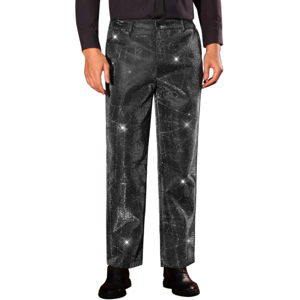 Lars Amadeus メンズ メタリックドレスパンツ イレギュラー プリント ストレート レッグ...