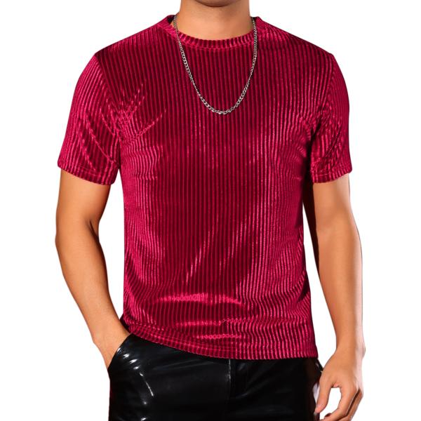 Lars Amadeus メンズ ベルベットTシャツ クルーネック 半袖Tシャツ トップス ディスコ...