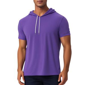 Lars Amadeus メンズ パーカー Tシャツ 半袖 アスレチック ワークアウト プルオーバー ドローストリング フード付き 紫 S