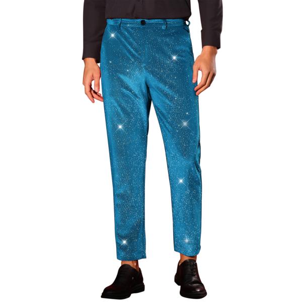 Lars Amadeus グリッターベルベットパンツ メンズ ジッパーボタン パーティー ストレート...