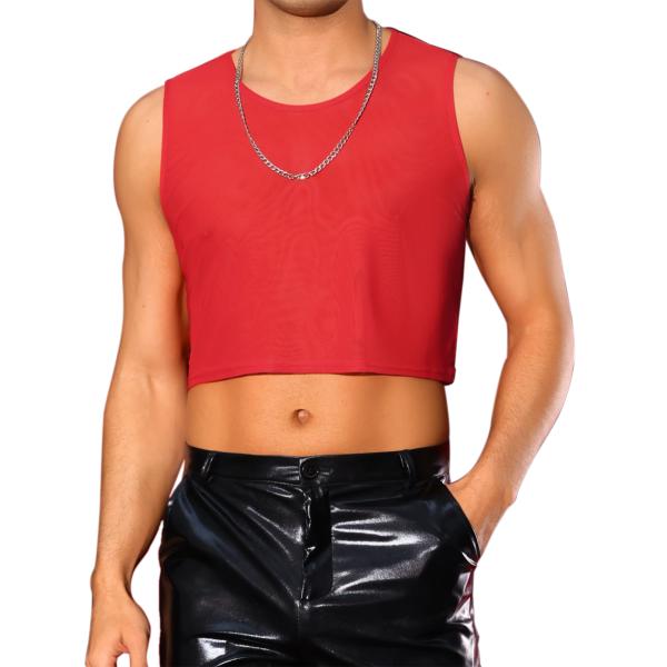 Lars Amadeus メンズ シアークロップタンクトップ シースルー ノースリーブTシャツ ラウ...