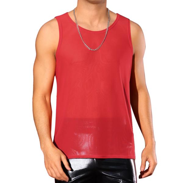Lars Amadeus メンズ メッシュシアータンクトップ シースルー ノースリーブ Tシャツ ク...
