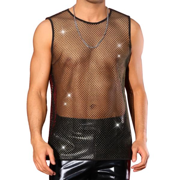 Lars Amadeus メンズ シアータンクトップ シースルー ノースリーブ パーティー クラブウ...