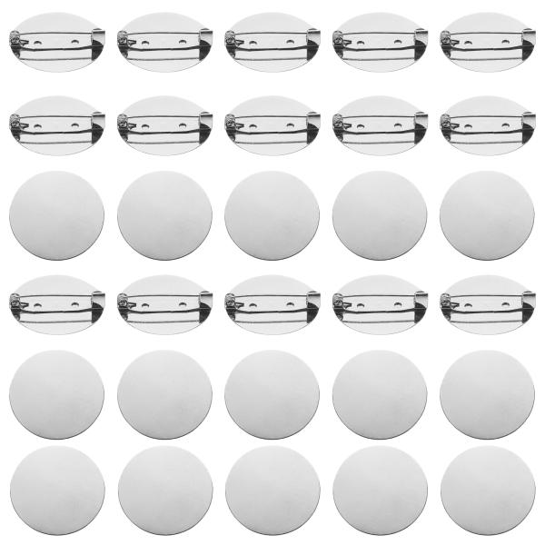 uxcell 50個 シルバーブローチ空白丸型トレイ（ピン付き）メタルブローチクラ スプクリップピン...