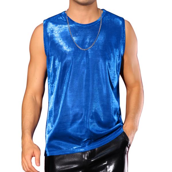 Lars Amadeus メンズ スリムフィット シャイニング ノースリーブ クラブ シースルー ベ...