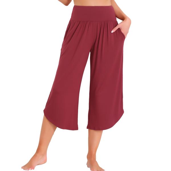 cheibear レディース カプリ ラウンジ ヨガ クロップド サマー カジュアル ワイドレッグ ...