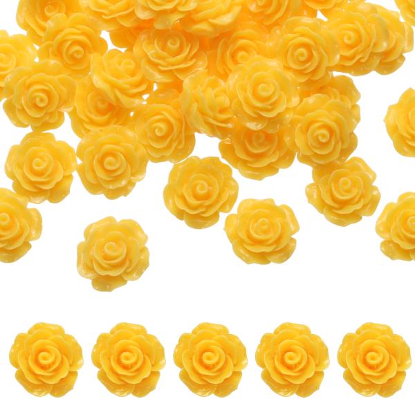 uxcell 50個のイエローレジンバラフラワービーズ 20mmフラットバックフラワーチャーム不透明...