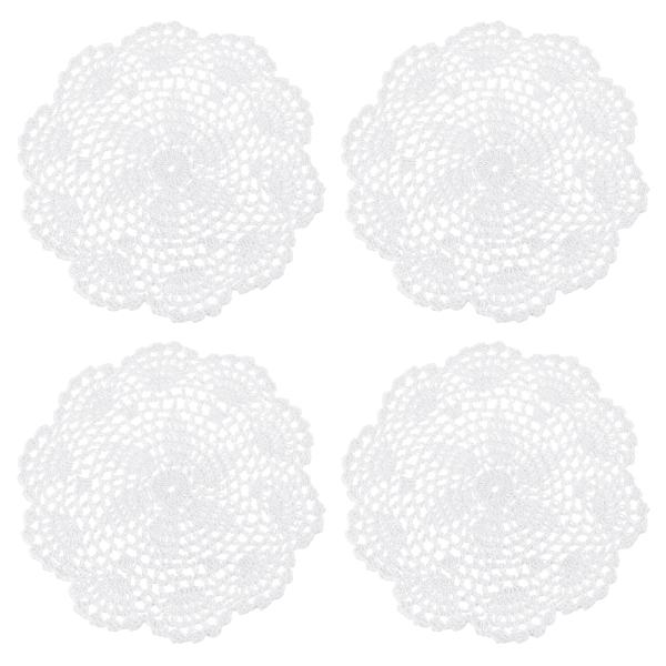 uxcell レースドイリー 4個8" - 綿織り丸編みコースター 花柄デザインファ ブリック手作り...