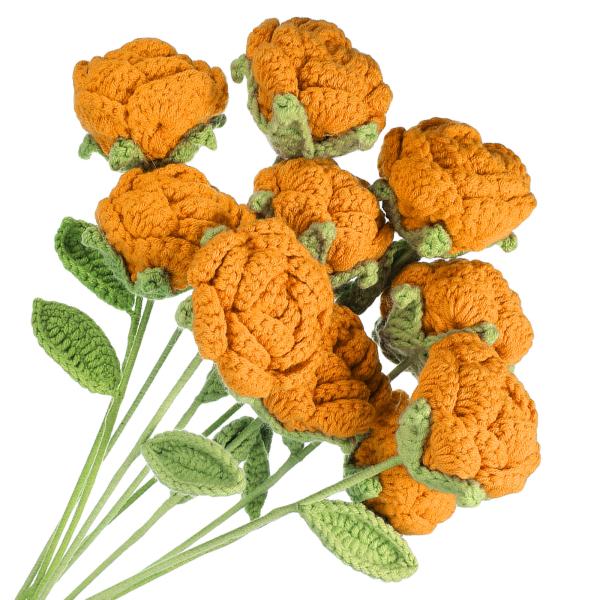 uxcell 手編み バラ人工編み小さな鉢植えステム付きクロシェ花バレンタインギフトホームウェディン...