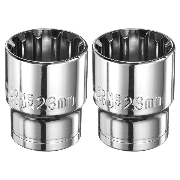 uxcell 2個12角ソケット1/2"ドライブ23 mmメトリックシャローソケットクロムバナジウム...
