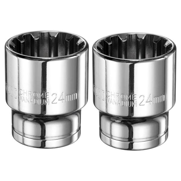 uxcell 2個12角ソケット1/2"ドライブ24mmメトリックシャローソケットクロムバナジウム鋼...