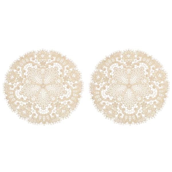 uxcell 2個のレトロレースプレイスマッ ト、10.6x10.6インチの丸いフレンチクロシェドイ...