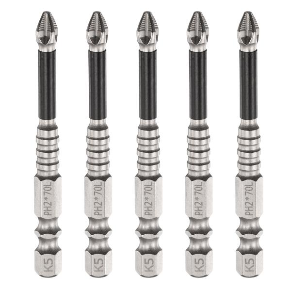 uxcell 5本セット プラスビット ドライバービット PH2 長さ70mm 六角軸 強力磁気ビッ...