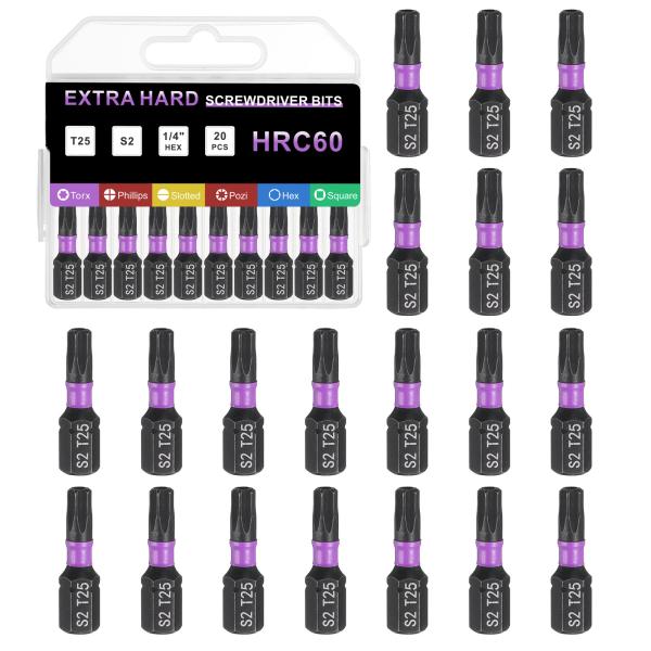 uxcell 20個TT25トルクススクリュードライバービット6mmヘックスシャンク25mm長磁気セ...