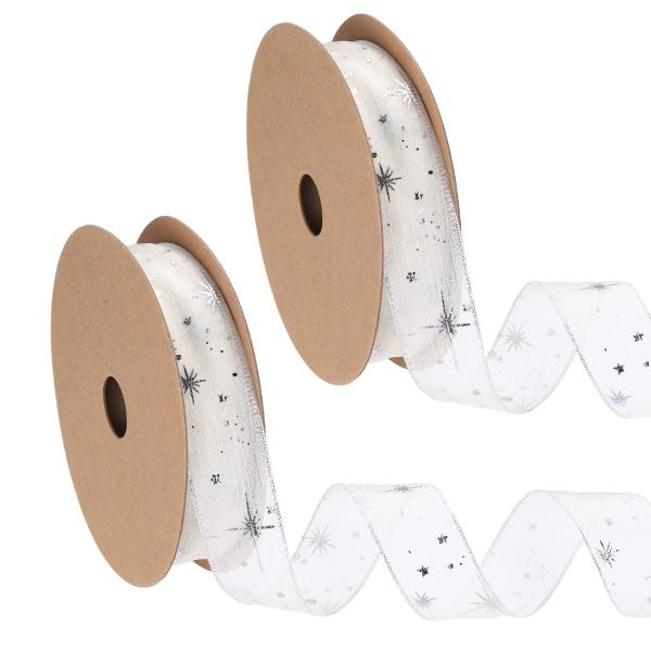 PATIKIL オーがんザスターリボンワイヤード 2ロール1インチ幅20ヤードクリスマスツリープリン...