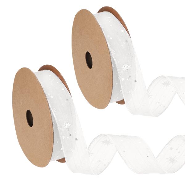 PATIKIL オーがんザスターリボンワイヤード 2ロール1インチ幅20ヤードクリスマスツリープリン...