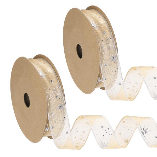 PATIKIL オーがんザスターリボンワイヤード 2ロール1インチ幅20ヤードクリスマスツリープリン...