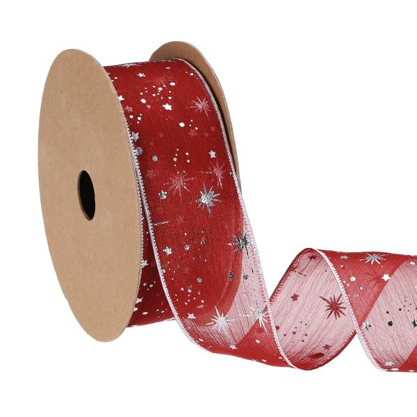 PATIKIL オーがんザスターリボンワイヤード 1.6インチ幅20ヤードクリスマスツリープリントシ...