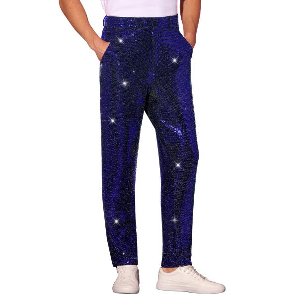 Lars Amadeus メンズ パーティー ディスコ スパンコール パンツ シャイニー ストレート...