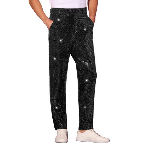 Lars Amadeus メンズ パーティー ディスコ スパンコール パンツ シャイニー ストレート...