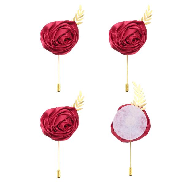 uxcell 4個 ワインレッド バラブートンフラワー花ブタンホールズポケットコサージュ?ウェディン...