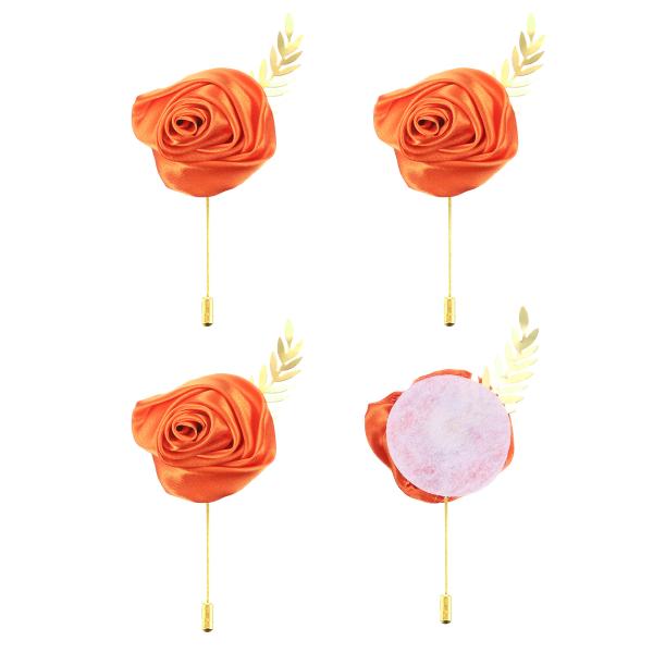 uxcell 4個 オレンジ色 バラ ブートニアフラワーボタンホールズポケットブートニアピン ウェデ...