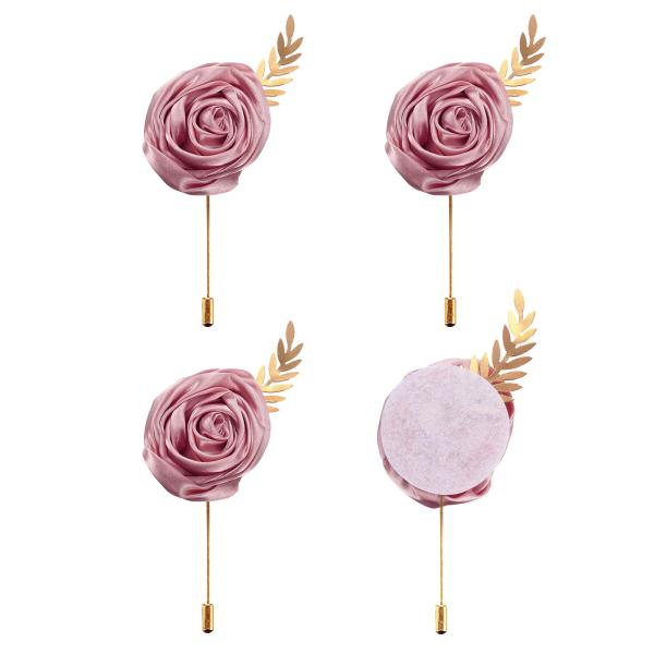 uxcell 4個 ピンク バラ ブートニアフラワーボタンホールズポケットブートニアピン ウェディン...