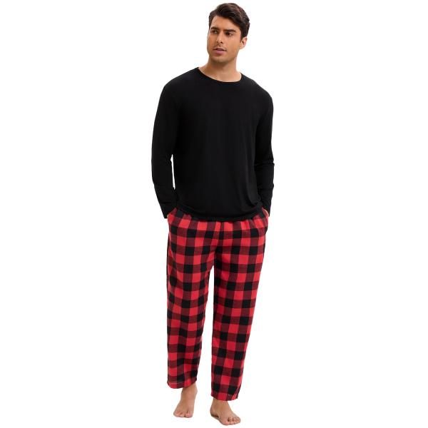 Lars Amadeus メンズ 長袖 無地 ナイトウェア カジュアル チェック柄 パジャマ 2点セ...