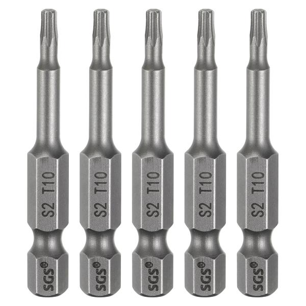 uxcell 5個セットT10トルクスヘッドスクリュードライバービット1/4"六角シャンク2"（50...