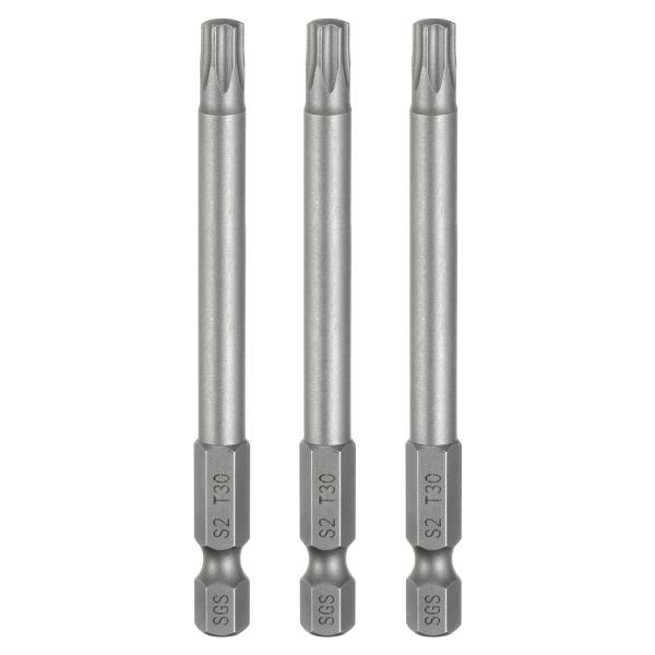 uxcell 3個T30トルクスヘッドスクリュードライバービット1/4"ヘックスシャンク3.15"（...