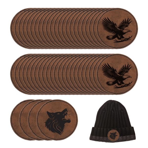 uxcell 64枚 空白 レザー ハット パッチ レーザ彫刻 アイロン接着 丸型 レーザ加工可能 ...