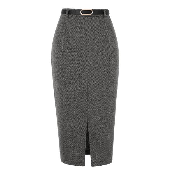 Allegra K レディース ミディ丈 ペンシルスカート 秋冬 ハイウエスト ワーク オフィススカ...