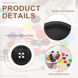 uxcell 22個 黒樹脂ボタン 1(25m...の詳細画像3
