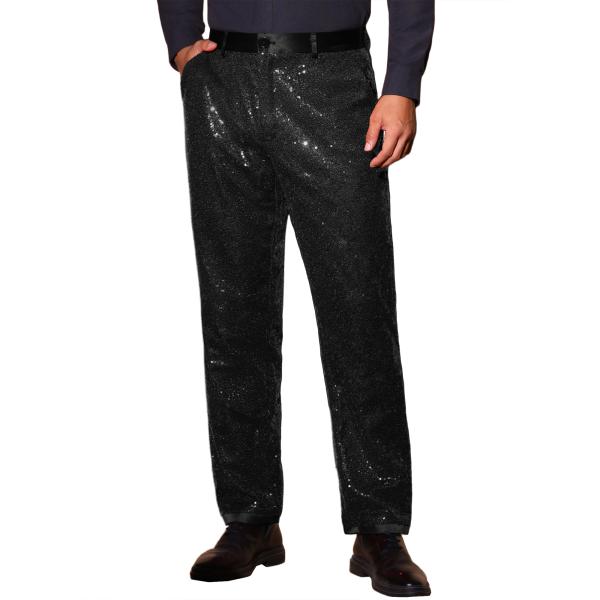 Lars Amadeus メンズ用スパンコールドレスパンツ ストレートレッグ ボタンダウン パーティ...
