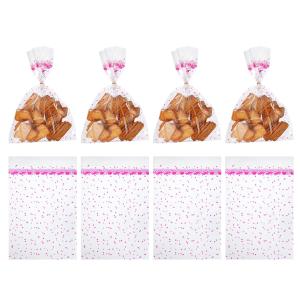 uxcell 「クリア お菓子 袋 100枚 バレンタイン クッキー 袋 ねじれ タイ 付き ピンク 色 30cm × 20cm」