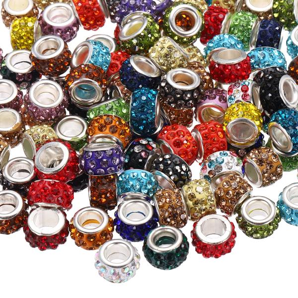 uxcell 100個 大穴ビーズ 12mm ラインストーン ヨーロピアンビーズ ブレスレット 宝石...