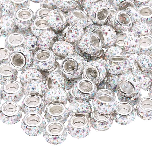 uxcell 100 個 大穴 ビーズ 12mm ラインストーン ヨーロピアン ビーズ ブレスレット...